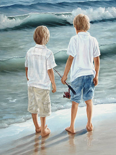 Georgia Janisse JAN128 - Going Fishing  - Boys, Children, Fishing, Ocean, Sand, Coastal from Penny Lane Publishing