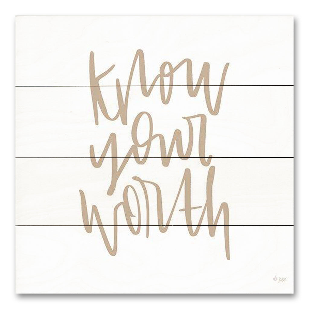 Jaxn Blvd. JAXN663PAL - JAXN663PAL - Know Your Worth - 12x12 Inspirational, Typography, Signs, Motivational, Know Your Worth, Tween, Gold from Penny Lane
