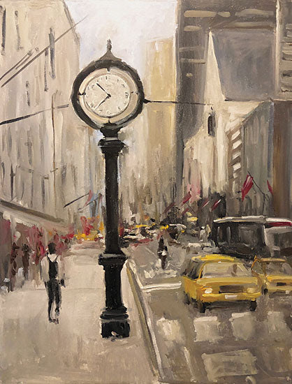 JG Studios JGS437 - JGS437 - City Time - 12x16 Abstract, City, Clock, City Streets, Taxi Cabs, Urban, Muted Colors, Landscape from Penny Lane