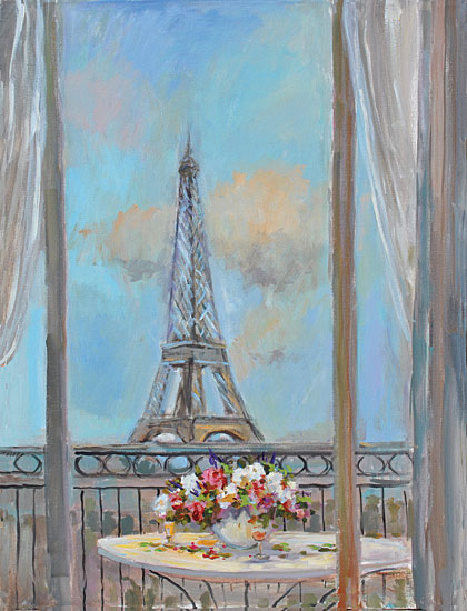 JG Studios JGS451 - JGS451 - Table with a View - 12x16 Eifel Tower, Paris, France, European, Table, Flowers, Abstract from Penny Lane