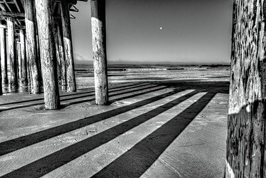 JG Studios JGS467 - JGS467 - Boardwalk Moon - 18x12 Photography, Coastal, Boardwalk, Ocean, Moon, Black & White, Landscape, Ocean from Penny Lane