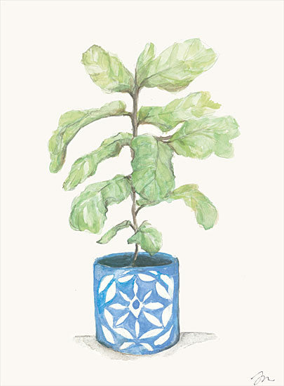 Jessica Mingo JM303 - JM303 - Fiddle Leaf Plant      - 12x16 Plant, Fiddle Leaf Plant, Blue and White Planter, Greenery from Penny Lane