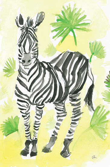Jessica Mingo JM463 - JM463 - Sonny - 12x18 Zebra, Abstract, Green Leaves, Watercolors from Penny Lane