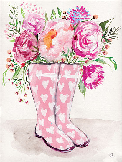 Jessica Mingo JM487 - JM487 - Rain Boot Flowers  - 12x16  Rain Boots, Flowers, Springtime, Pink Flowers, Hearts, Bouquet, Gardening, Spring, Whimsical from Penny Lane