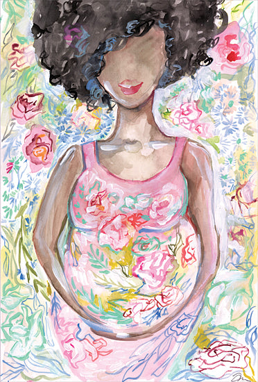 Jessica Mingo JM500 - JM500 - Lady in the Floral Dress - 12x18 Woman, Figurative, Flowers, Fashion, Black Art, Ethnic, Abstract from Penny Lane