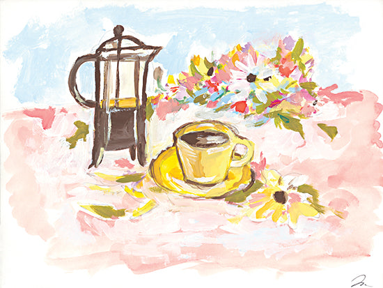Jessica Mingo JM512 - JM512 - A Good Morning for Coffee   - 16x12 Abstract, Coffee, Flowers, Coffee Pot, Kitchen from Penny Lane