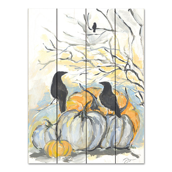 Jessica Mingo JM531PAL - JM531PAL - Crows in the Pumpkin Patch - 12x16 Crows, Pumpkins, Pumpkin Patch, Fall, Autumn, Black Birds, Tree from Penny Lane