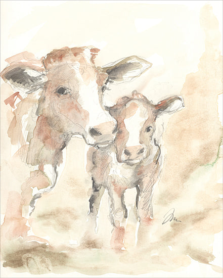 Jessica Mingo JM547 - JM547 - Cow and Calf - 12x16 Abstract, Cows, Mother, Calf, Watercolor, Farm Animals, Baby from Penny Lane