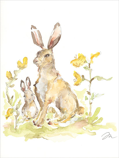 Jessica Mingo JM549 - JM549 - Mother Rabbit and Kit - 12x16 Rabbits, Mother, Baby, Kit, Baby Rabbit, Bunny, Flowers, Abstract, Spring, Yellow Flowers, Easter, Nature from Penny Lane