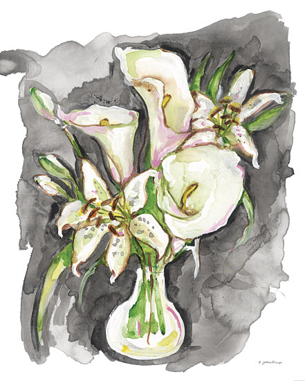 Jessica Mingo JM572 - JM572 - Lovely Lilies - 12x16 Abstract, Flowers, Lilies, Calla Lily, Golden-Ray Lily, Glass Vase, Bouquet, Watercolor, Spring, Spring Flowers from Penny Lane