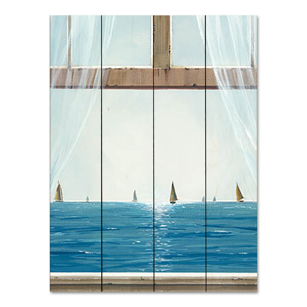 John Rossini JR379PAL - JR379PAL - Ocean View - 16x12 Coastal, Ocean View, Ocean, Window, Sailboats, Boats, Calming, Painting, Masculine, Summer from Penny Lane