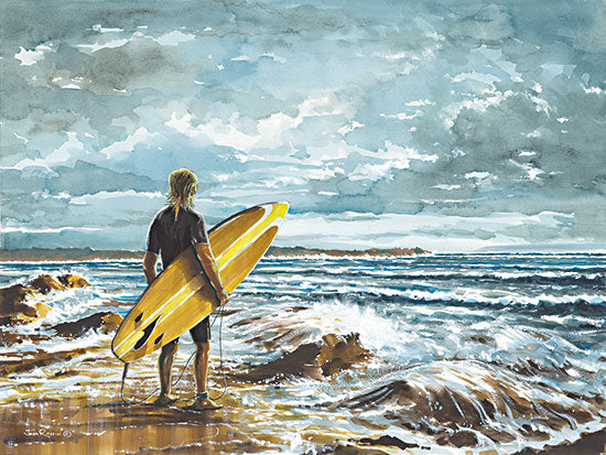 John Rossini JR397 - JR397 - One Last Ride - 16x12 Coastal, Surfing, Ocean, Surfer, Man, Waves, Rocks, Coast, Landscape from Penny Lane
