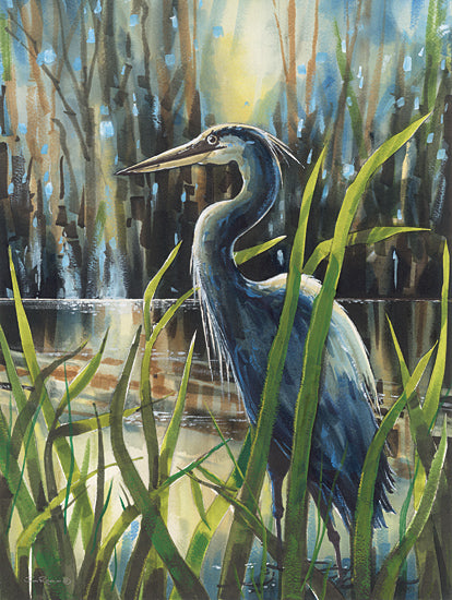John Rossini JR410 - JR410 - Blue Herron - 12x16 Coastal, Swamp, Blue Herron, Bird, Grass, Landscape from Penny Lane