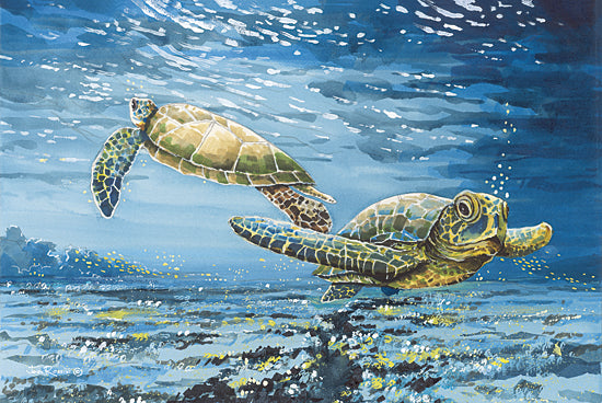John Rossini JR417 - JR417 - Going Our Separate Ways - 18x12 Coastal, Ocean, Turtles, Landscape, Blue, Green from Penny Lane