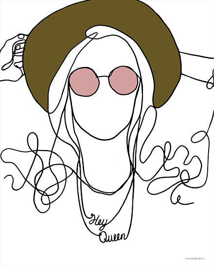Kamdon Kreations KAM170 - KAM170 - Hey Queen - 12x16 Hey Queen, Woman, Hippie, Hat, Glasses, Line Art, Drawing, Contemporary, Retro from Penny Lane
