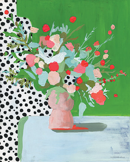Kamdon Kreations KAM172 - KAM172 - Bird Song in Spring - 12x16 Abstract, Flowers, Bouquet, Vase, Patterns, Black & White Polka Dots from Penny Lane