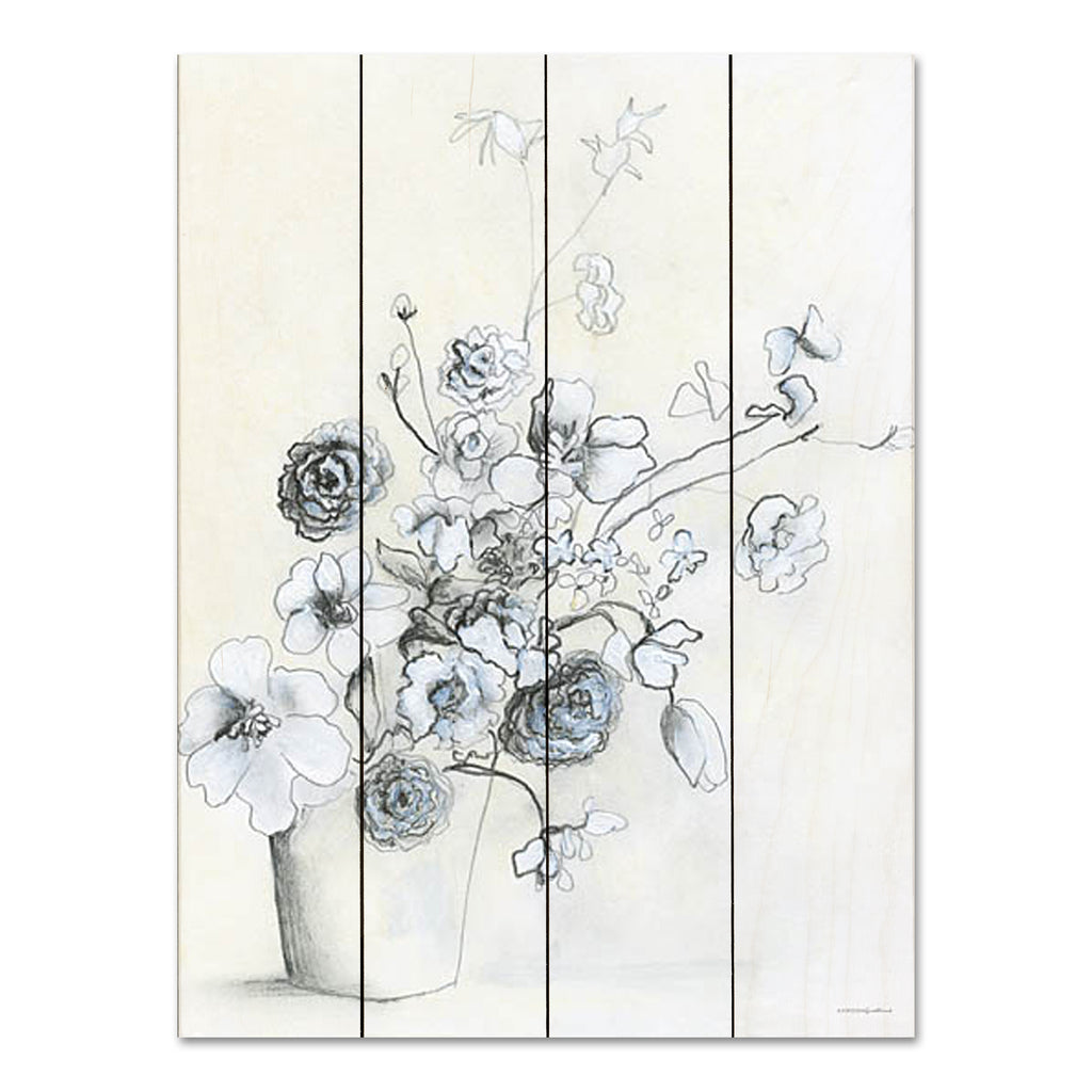 Kamdon Kreations KAM444PAL - KAM444PAL - Sketch in the Potting Shed - 12x16 Abstract, Flowers, White Flowers, Potted Flowers, Neutral Palette, Blooms from Penny Lane