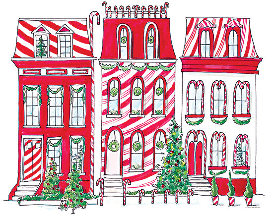Kamdon Kreations KAM576 - KAM576 - Village on Holly St. - 16x12 Christmas, Holidays, Christmas Village, Vintage, Red, Green, Town, Houses, Winter, Abstract, Traditional from Penny Lane