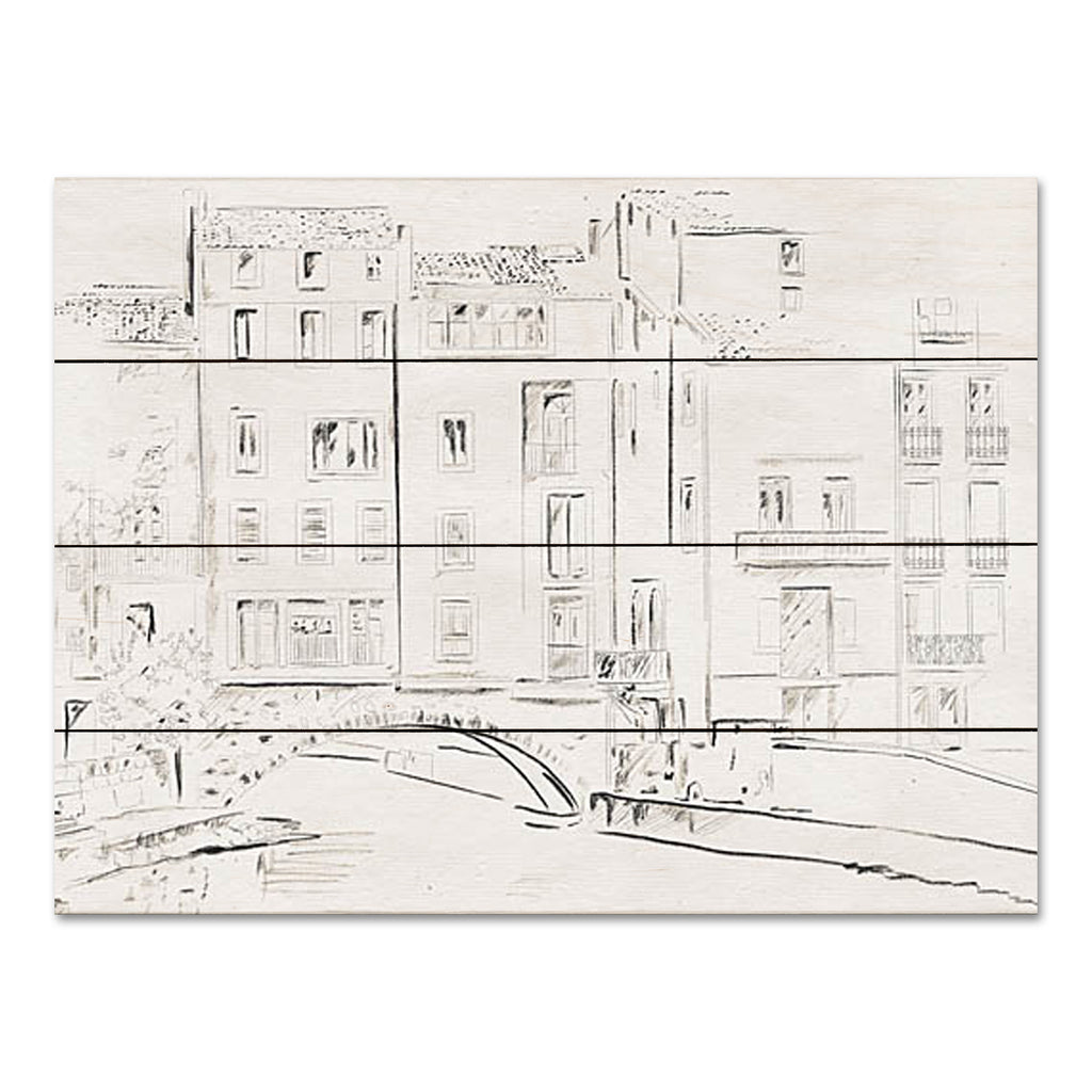 Kamdon Kreations KAM656PAL - KAM656PAL - Sketching in Europe - 16x12 Sketch, Europe, Travel, Drawing Print, Black & White, Houses, Town Houses from Penny Lane