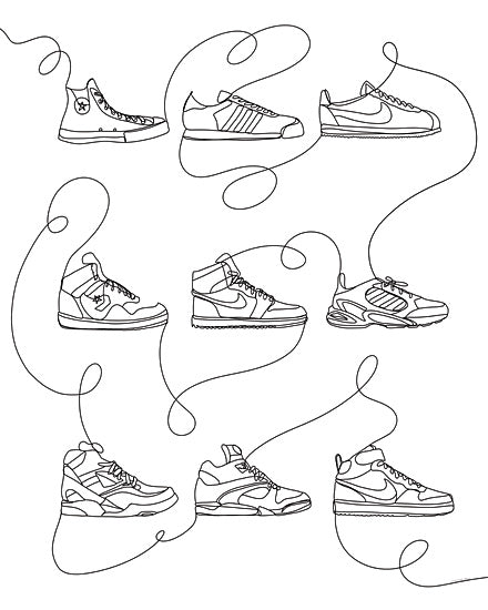Kamdon Kreations KAM682 - KAM682 - Lace Up   - 12x16 Children, Shoes, Children Shoes, Gym Shoes, Black & White, Drawing Print, Lace Up from Penny Lane