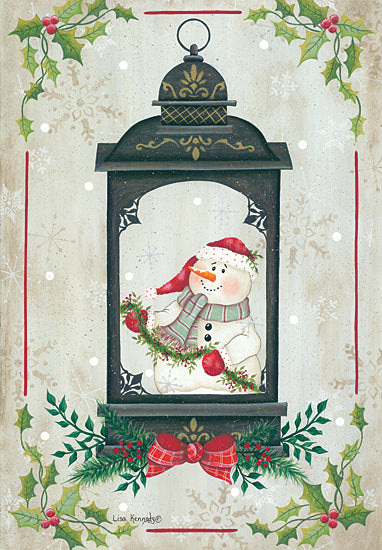 Lisa Kennedy KEN1155 - KEN1155 - Snowman Lantern - 12x18 Snowman, Lantern, Holly, Berries, Primitive, Old Fashioned, Christmas from Penny Lane