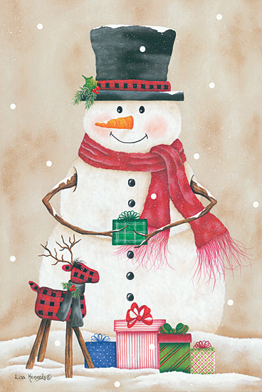 Lisa Kennedy KEN1156 - KEN1156 - Snowman with Presents - 12x18 Snowman, Holidays, Christmas, Presents from Penny Lane