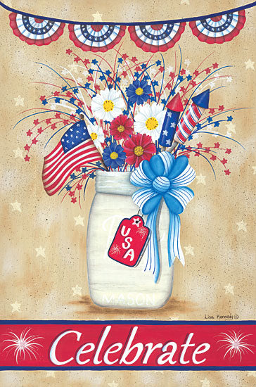 Lisa Kennedy KEN1173 - KEN1173 - Celebrate - 12x18 Celebrate, Patriotic, Americana, Flowers, Red, White & Blue, USA, American Flag, Glass Jar, Signs from Penny Lane