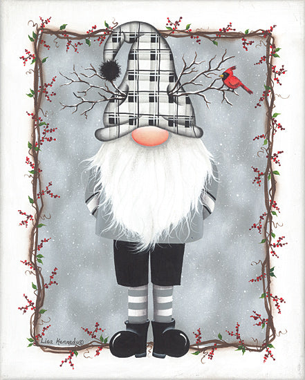 Lisa Kennedy KEN1240 - KEN1240 - Boy Gnome & Cardinal II - 12x16 Winter, Whimsical, Gnome, Bird, Boy, Winter Clothes, Grapevine Border, Ivy, Berries from Penny Lane