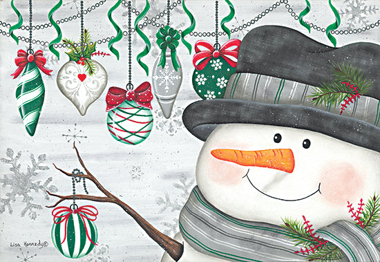 Lisa Kennedy KEN1258 - KEN1258 - Christmas Ornaments I - 12x18 Christmas, Holidays, Snowman, Christmas Ornaments, Beads, Snowflakes, Pine Sprigs, Winter, Green from Penny Lane