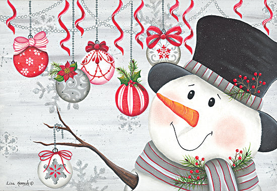 Lisa Kennedy KEN1259 - KEN1259 - Christmas Ornaments II - 12x18 Christmas, Holidays, Snowman, Christmas Ornaments, Beads, Snowflakes, Pine Sprigs, Winter, Red from Penny Lane