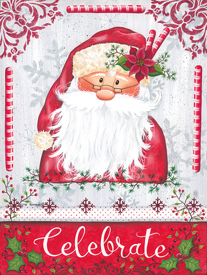 Lisa Kennedy KEN1274 - KEN1274 - Celebrate Santa - 12x16 Christmas, Holidays, Santa Claus, Candy Canes, Celebrate, Typography, Signs, Textual Art, Winter, Holly, Berries, Snowflakes, Winter from Penny Lane