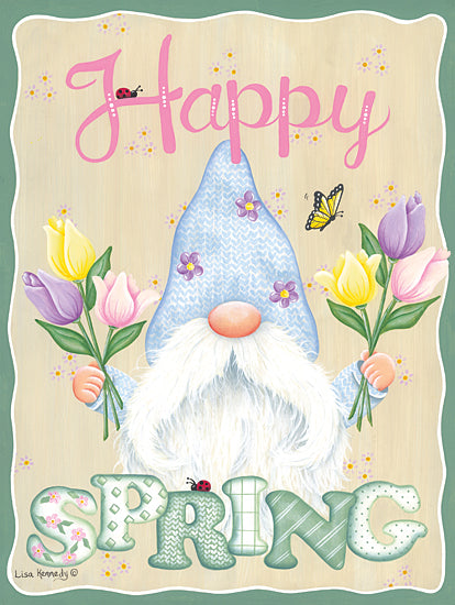 Lisa Kennedy KEN1277 - KEN1277 - Happy Spring Gnome - 12x16 Spring, Gnome, Whimsical, Happy Spring, Typography, Signs, Textual Art, Flowers, Spring Flowers, Tulips, Butterfly from Penny Lane