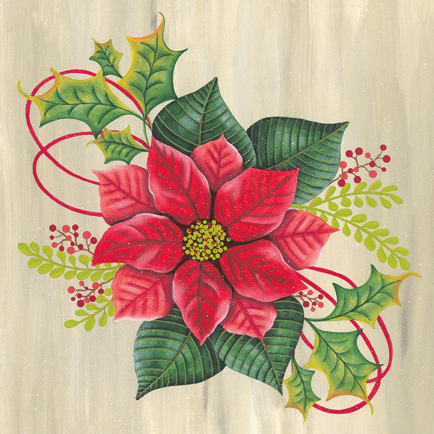 Lisa Kennedy KEN1292 - KEN1292 - Christmas Poinsettia - 12x12 Christmas, Holidays, Poinsettia, Christmas Flowers, Red Poinsettia, Greenery, Holly, Decorative, Winter from Penny Lane