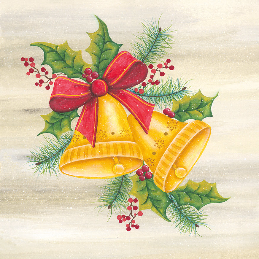 Lisa Kennedy KEN1293 - KEN1293 - Christmas Bells - 12x12 Christmas, Holidays, Bells, Christmas Bells, Gold Bells, Greenery, Holly, Berries, Decorative, Winter from Penny Lane