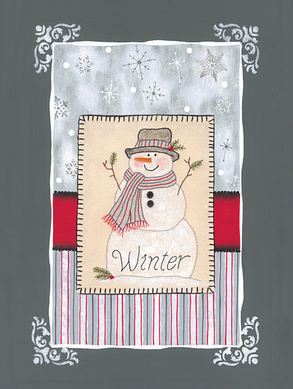 Lisa Kennedy KEN1305 - KEN1305 - Winter Stitched Snowman - 12x16 Winter, Snowman, Primitive, Sewing, Crafts, Fabric, Folk Art, Typography, Signs, Textual Art, Winter Stitched Snowman from Penny Lane