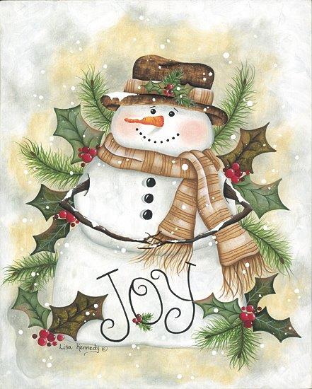 Lisa Kennedy KEN1313 - KEN1313 - Holly Snowman - 12x16 Christmas, Holidays, Snowman, Holly, Berries, Pine Sprigs, Joy, Typography, Signs, Textual Art, Winter, Snow from Penny Lane
