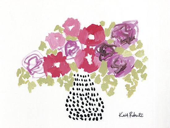 Kait Roberts KR453 - KR453 - Spunky - 16x12 Flowers, Abstract, Pink and Purple Flowers, Black Polk Dotted Vase, Bouquet, Blooms, Spring from Penny Lane