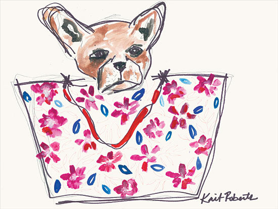 Kait Roberts KR556 - KR556 - Getal the Grumpy French Bull Dog - 16x12 French Bulldog, Purse, Flowers from Penny Lane