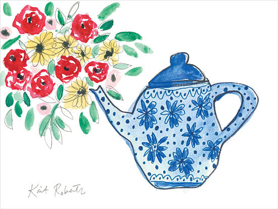 Kait Roberts KR642 - KR642 - Tea is Ready - 16x12 Teapot, Flowers, Primitive from Penny Lane