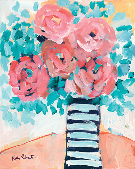 Kait Roberts KR660 - KR660 - Fancy and Floral - 12x16 Flowers, Pink and Turquoise Flowers, Vase, Abstract from Penny Lane