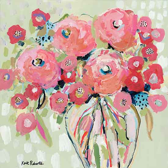 Kait Roberts KR670 - KR670 - Keep the Faith - 12x12 Abstract, Flowers, Pink Flowers, Vase, Bouquet from Penny Lane