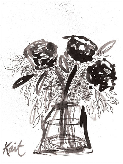 Kait Roberts KR744 - KR744 - Shadow Blooms - 12x16 Abstract, Flowers, Vase, Black & White, Drawing Print from Penny Lane