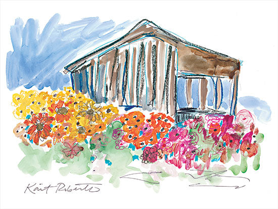 Kait Roberts KR777 - KR777 - The Old House - 16x12 Abstract, House, Flowers, Flower Bed, Watercolor, Eclectic from Penny Lane