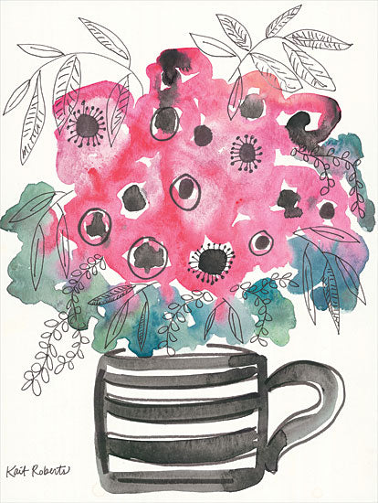 Kait Roberts KR790 - KR790 - Poppies for Breakfast - 12x16 Pink Poppies, Poppies, Flowers, Coffee Cup, Abstract, Sketch, Contemporary from Penny Lane