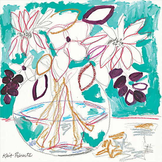 Kait Roberts KR792 - KR792 - Seafoam and Plum - 12x12 Abstract, Flowers, Bouquet, Seafoam, Plum, Vase, Sketch, Contemporary from Penny Lane