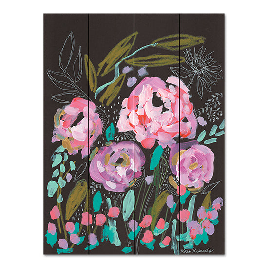 Kait Roberts KR793PAL - KR793PAL - Faerie Garden - 12x16 Abstract, Flowers, Pink Flowers, Sketch, Black Background, Contemporary from Penny Lane