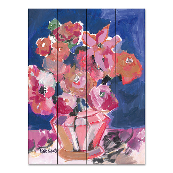 Kait Roberts KR842PAL - KR842PAL - Flowers for Barbara - 12x16 Abstract, Flowers, Pink Flowers, Vase, Blue Background, Contemporary from Penny Lane