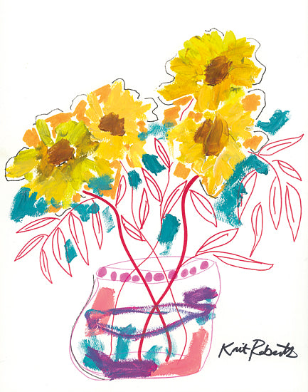 Kait Roberts KR847 - KR847 - Sunny Blooms - 12x16 Abstract, Flowers, Yellow Flowers, Bouquet, Contemporary from Penny Lane