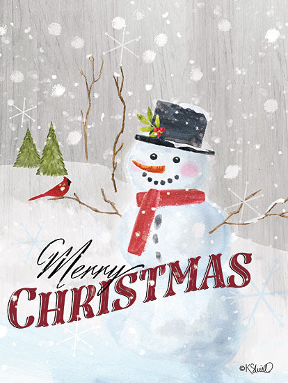 Kate Sherrill KS147 - KS147 - Merry Christmas Snowman     - 12x16 Signs, Typography, Merry Christmas, Cardinal, Trees, Snowman from Penny Lane