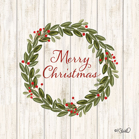 Kate Sherrill KS153 - KS153 - Merry Christmas Wreath    - 12x12 Merry Christmas, Wreath Christmas, Holidays, Holly, Berries, Signs from Penny Lane